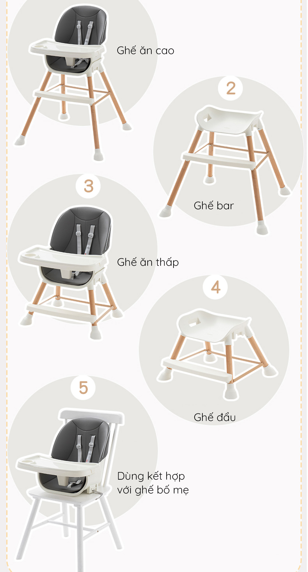 ghế ăn dặm cho bé 5 kiểu đa năng