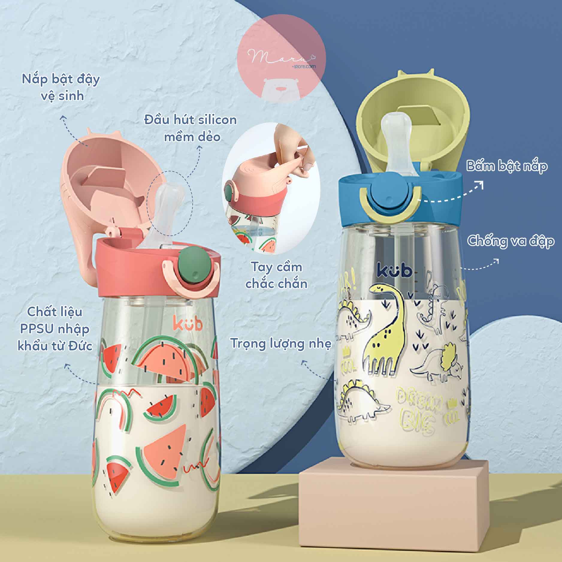 Bình nước PPSU khóa chặt chống đổ