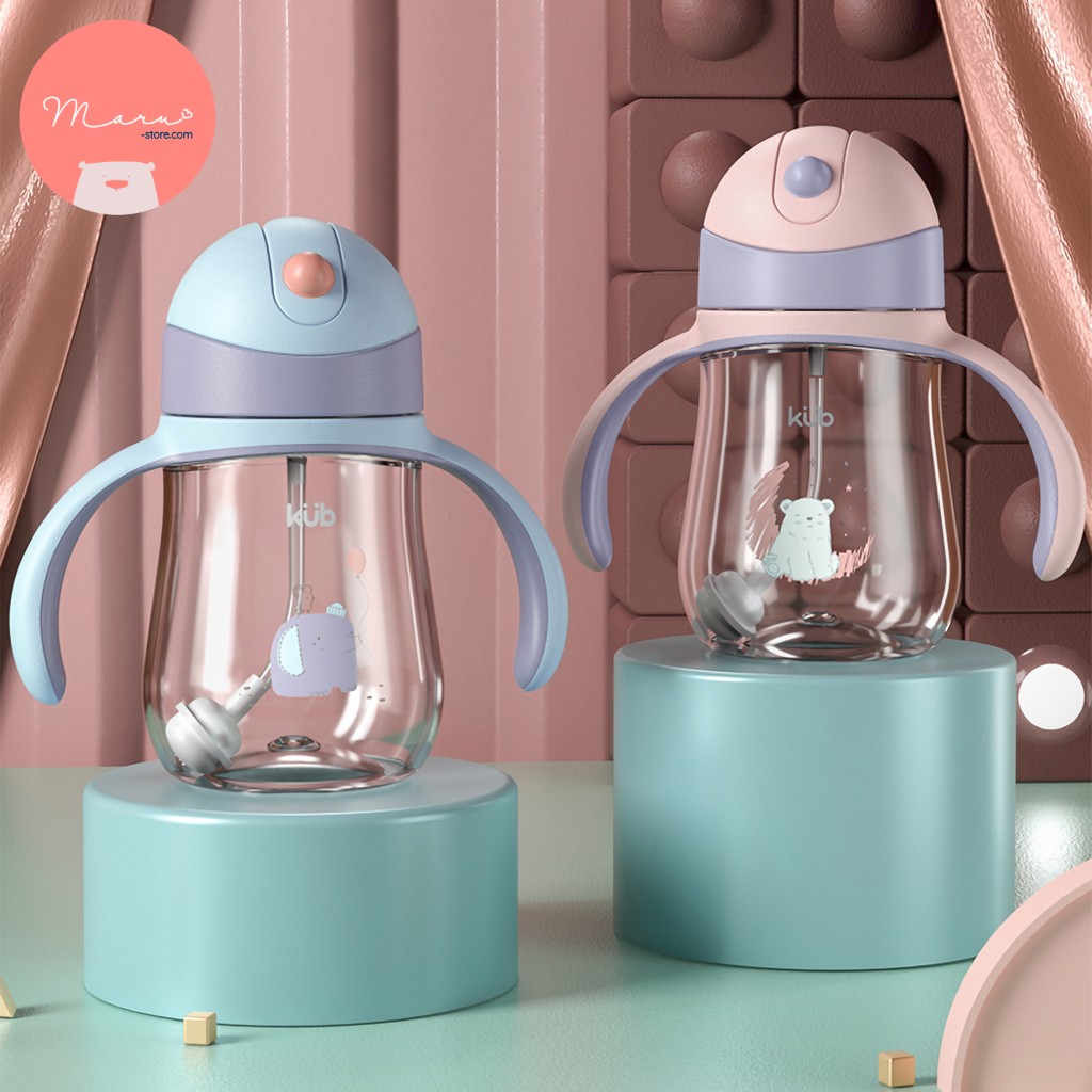 KUB | Bình Nước Chống Sặc Cho Bé 240ml Làm Từ Nhựa Tritan Và PPSU An Toàn [Tặng Ống Hút Thay Thế Tiện Lợi]
