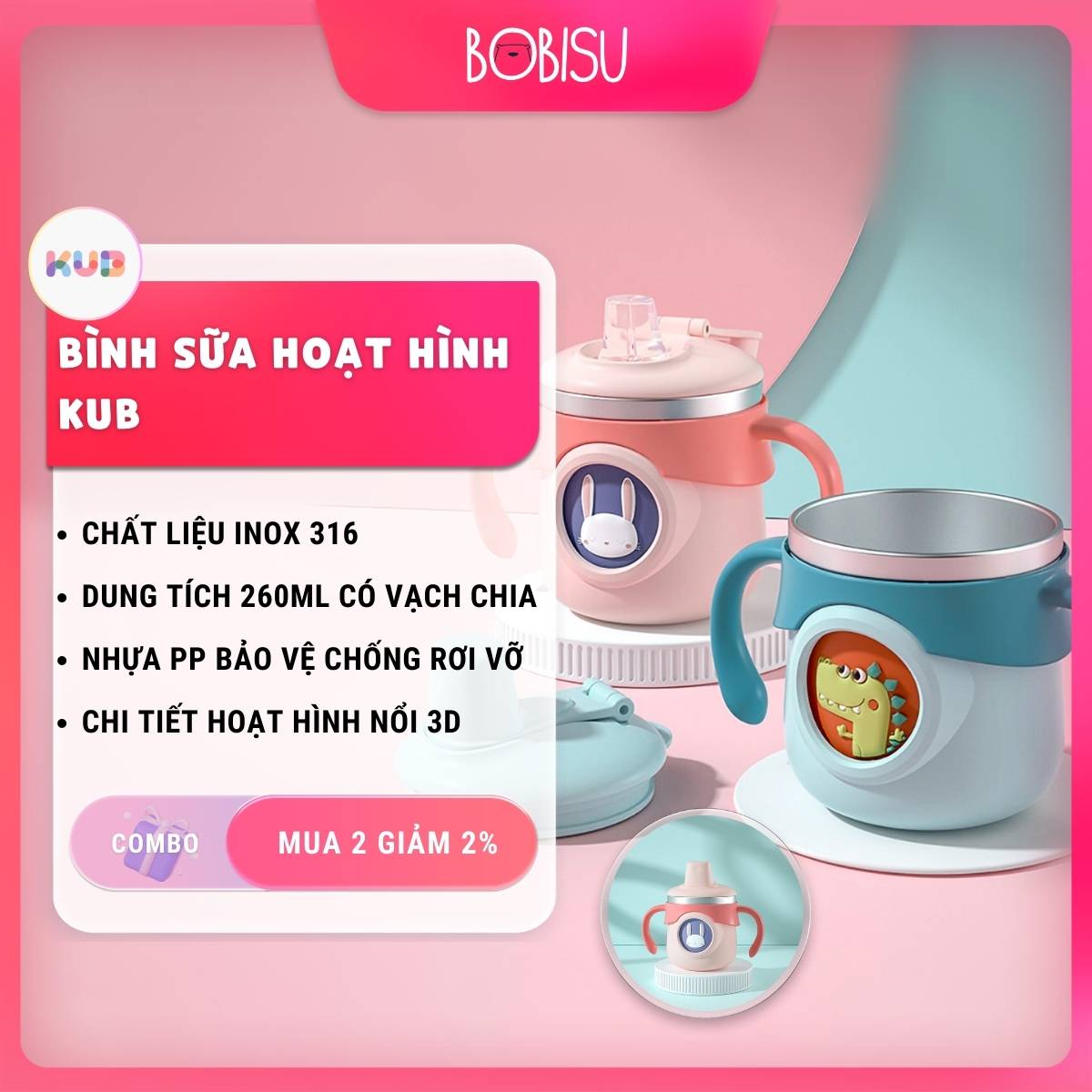 Bình sữa inox 316 260ml | KUB