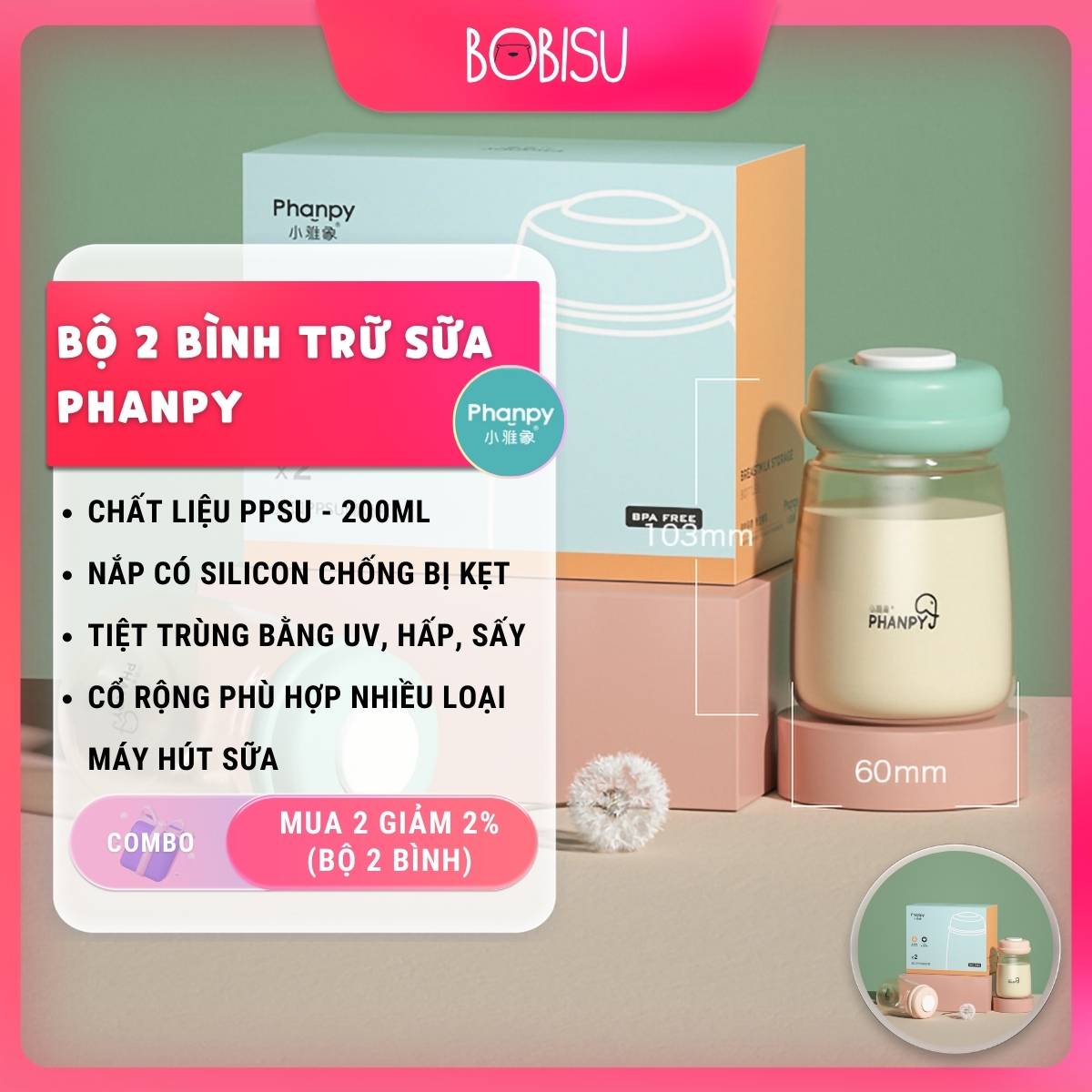 Bình đựng sữa PP | Set 3 | 180ml | PHANPY