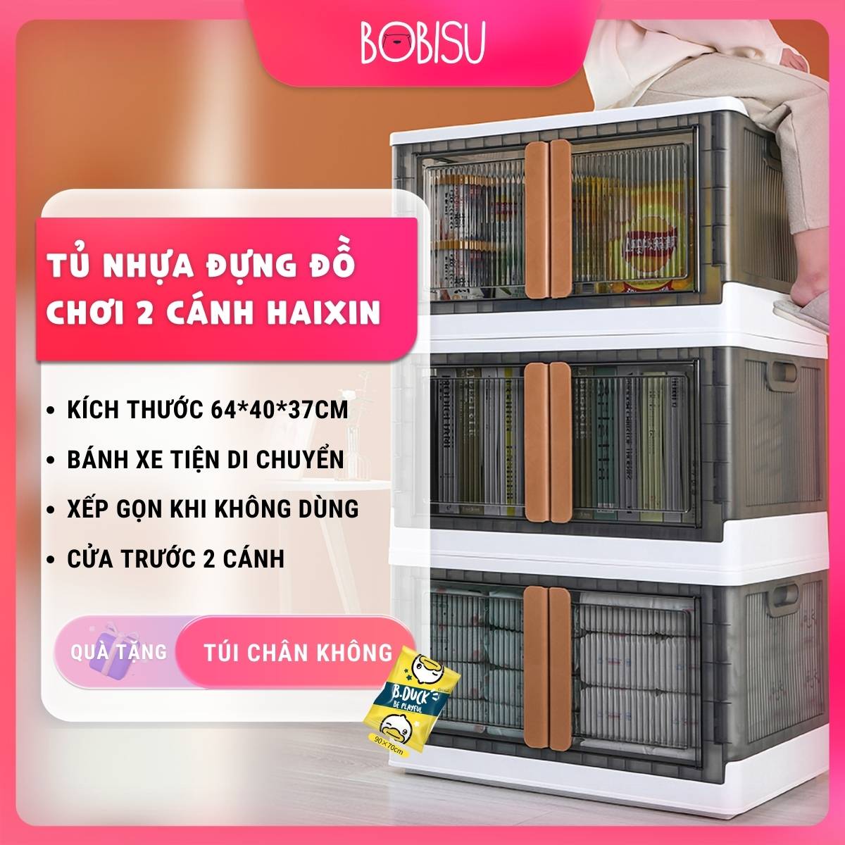 Tủ nhựa đựng đồ chơi xếp gọn cửa 2 cánh HAIXIN