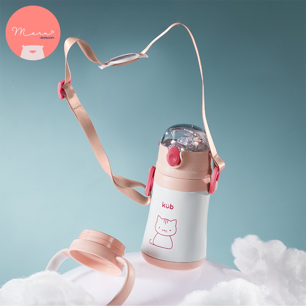 KUB | Bình Giữ Nhiệt Inox 316 Cho Bé 280ml Có Dây Đeo, Tay Cầm Tiện Lợi [Tặng Ống Hút Thay Thế]