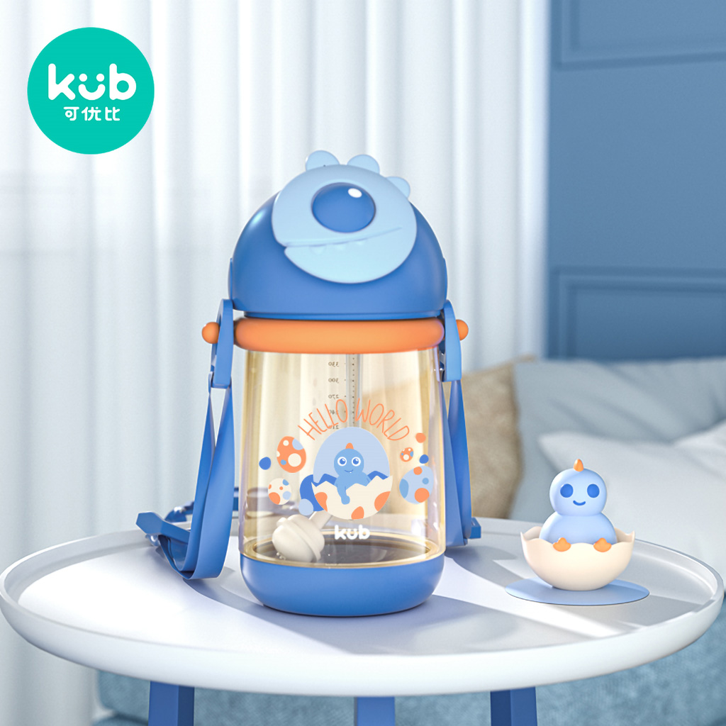 KUB | Bình Nước Chống Sặc Cho Bé 1 Tuổi Có Dây Đeo, Nhựa PPSU An Toàn 360ml [Tặng Ống Hút Sơ Cua]