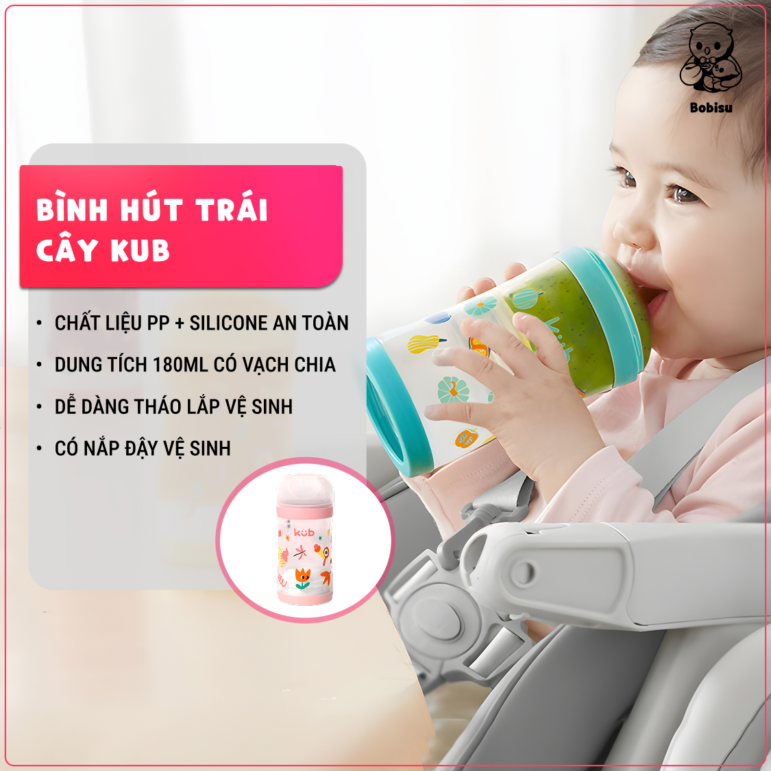 KUB | Bình Tập Uống Nước Cho Bé Hút Trái Cây Ăn Dặm 180ml