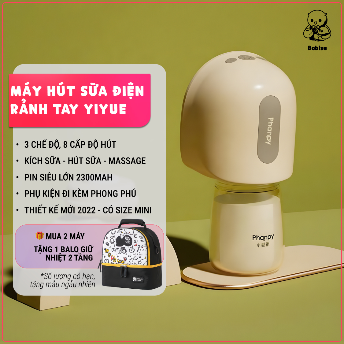 PHANPY | Máy Hút Sữa Điện Đôi Cải Tiến Dạng Rảnh Tay, Pin 2300mAh [Mua 2 Máy Tặng 1 Balo Giữ Nhiệt]