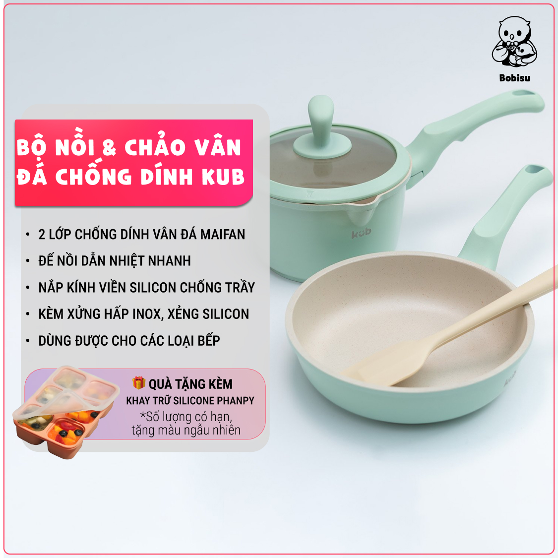 KUB | Bộ Nồi Và Chảo Chống Dính Vân Đá Maifan Cao Cấp [Tặng Khay Trữ Silicon PHANPY]