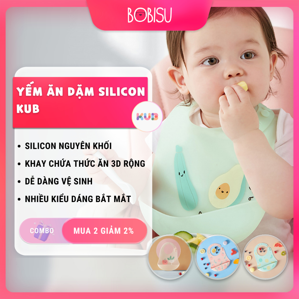 KUB | Yếm Ăn Dặm Silicon Có Máng Hứng Thức Ăn 3D Rộng Rãi