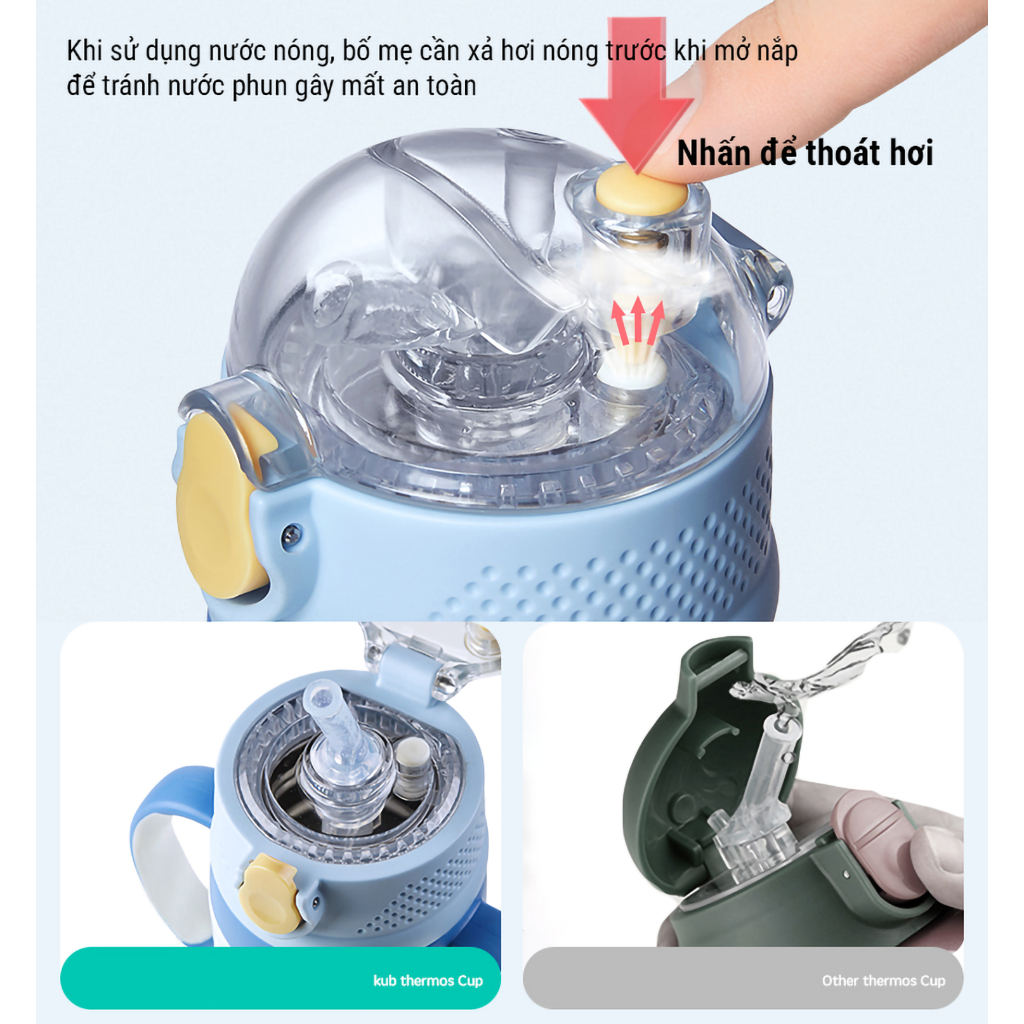 KUB | Bình Giữ Nhiệt Inox 316 Cho Bé 280ml Có Dây Đeo, Tay Cầm Tiện Lợi [Tặng Ống Hút Thay Thế]