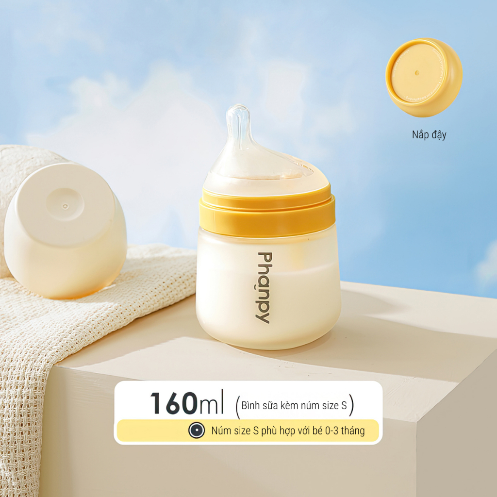 PHANPY | Bình Sữa Thủy Tinh Chống Đầy Hơi Bọc Silicone Dung Tích 160ml - 240ml
