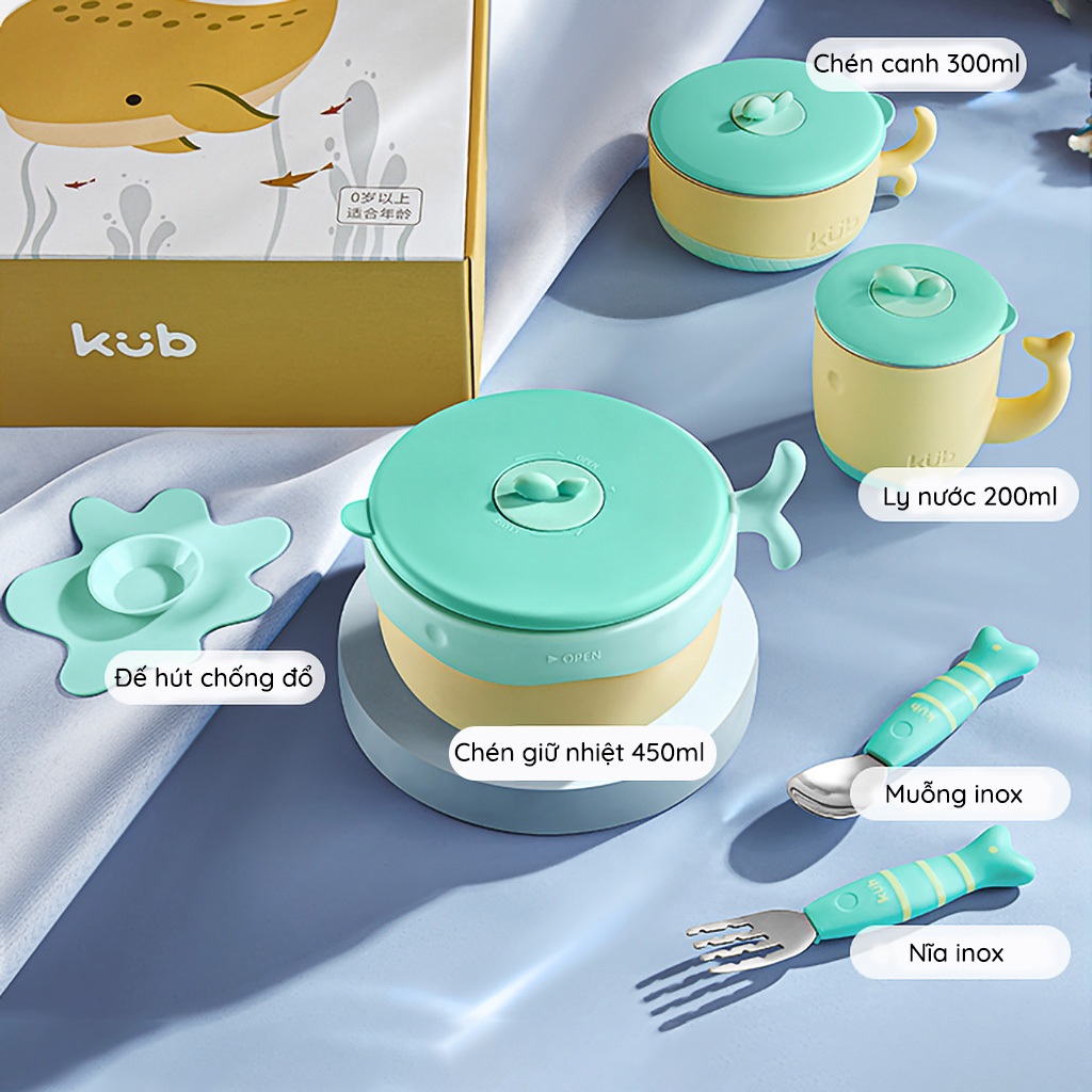 KUB | Bộ Bát Ăn Giữ Nhiệt Inox 316 Cao Cấp [Tặng Yếm Silicon]
