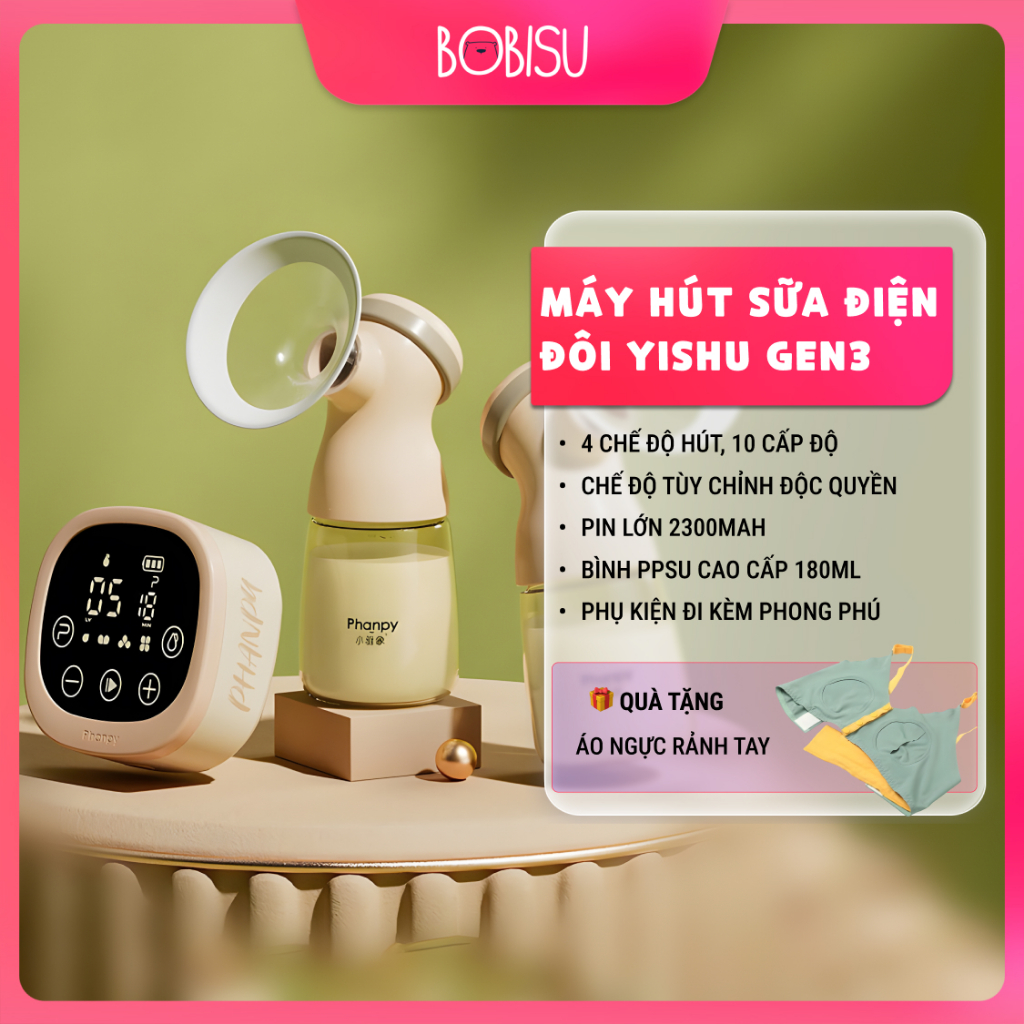 PHANPY | Máy Hút Sữa Điện Đôi Cải Tiến Yishu Gen3, Pin 2300mAh, Dùng Bình PPSU 180ml [Tặng 1 Balo Giữ Nhiệt]