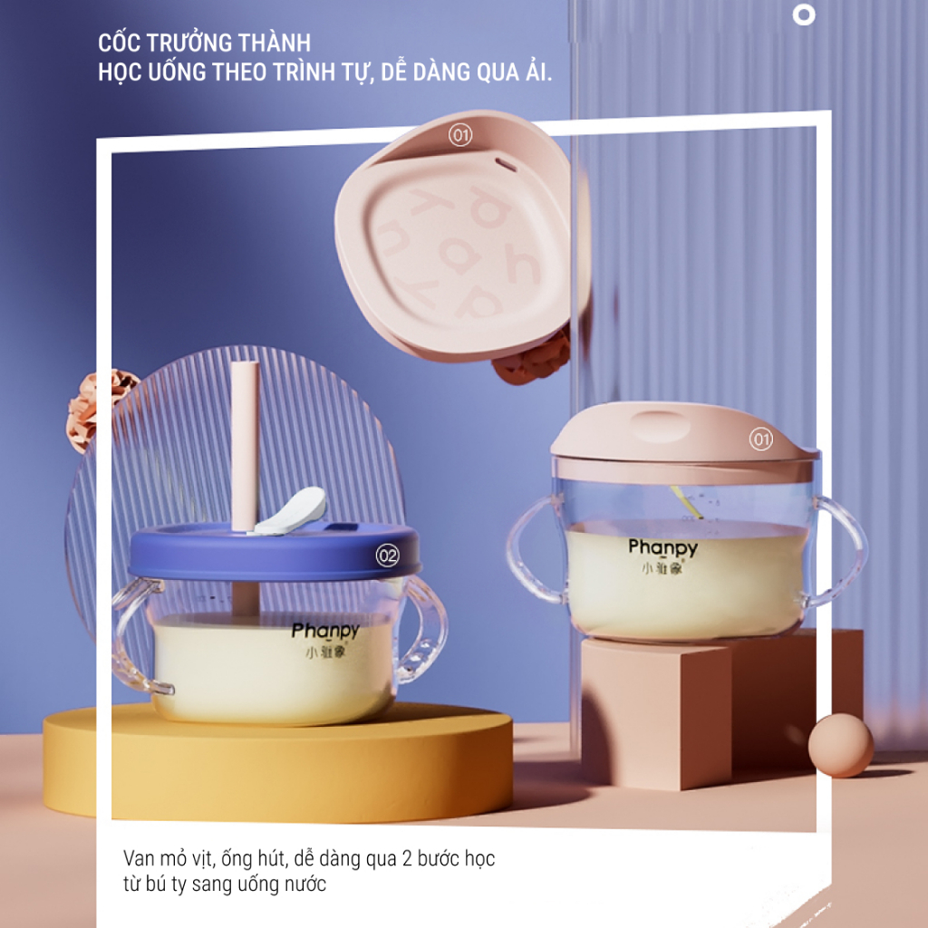 PHANPY | Cốc Nước Thông Minh Kiêm Hộp Đựng Đồ Ăn Vặt Bằng Nhựa TRITAN 240ml Cho Bé [Mua 1 Cốc Nước Tặng 1 Cốc Snack]