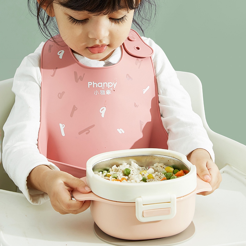 PHANPY | Chén Ăn Dặm Giữ Nhiệt Bằng Inox 316 Dung Tích 400ml, Bộ Chén 2 Tầng, Kèm Muỗng Nĩa Inox