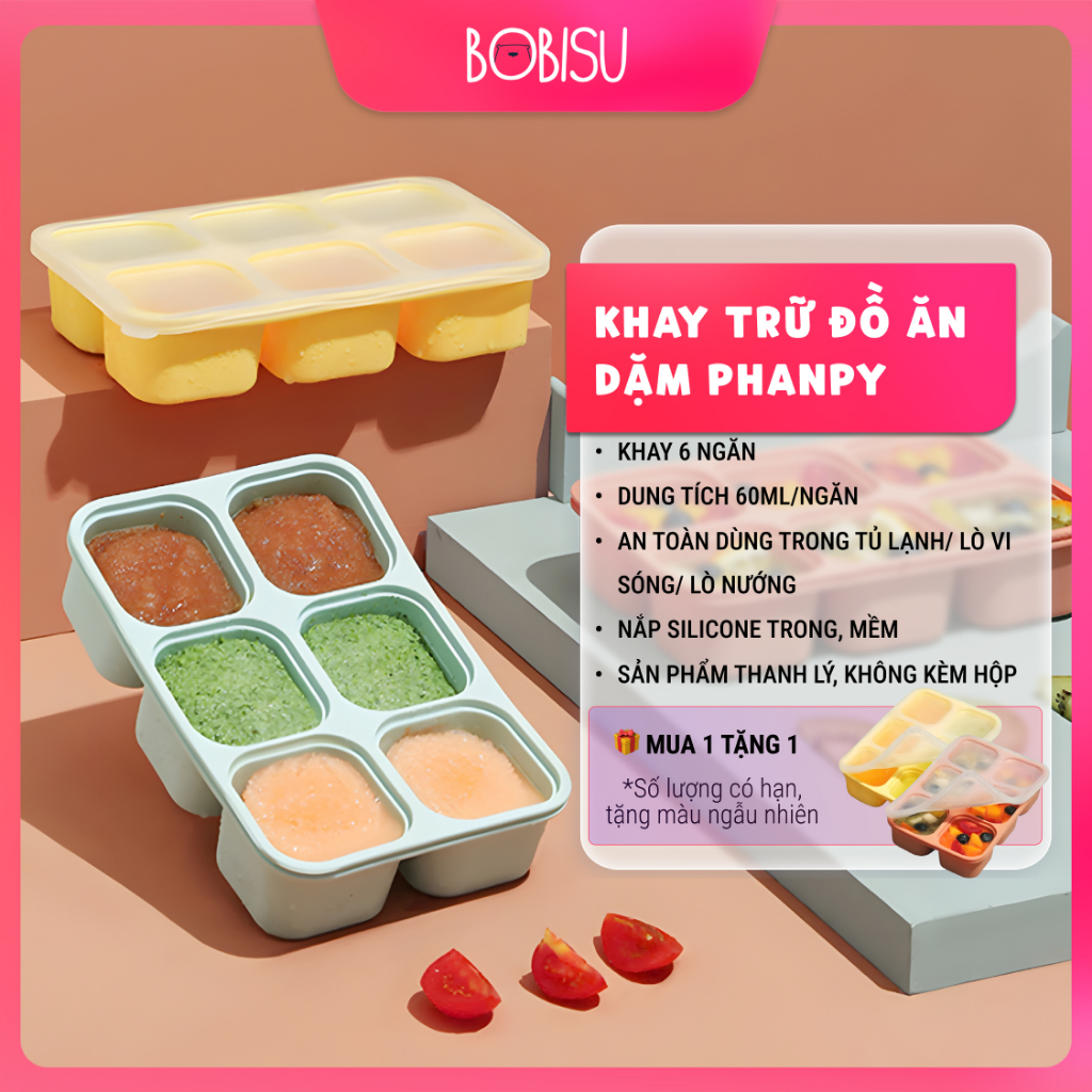 PHANPY | Khay Trữ Đông Đồ Ăn Dặm Bằng Silicon 6 Ô x 60ml [ Mua 1 tặng 1]
