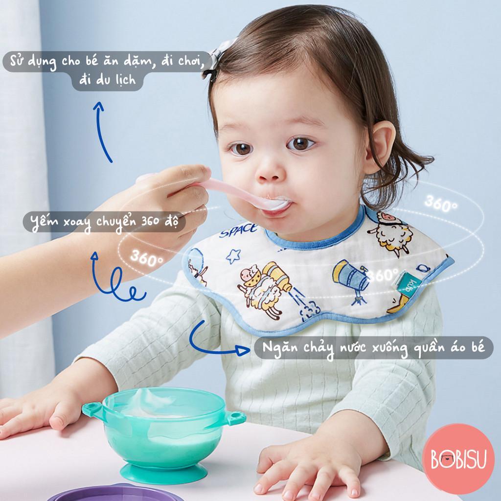 KUB | Yếm Cho Bé Ăn Dặm, Vải Tròn Cotton Tự Nhiên 6 Lớp Chống Thấm Ra Áo [Bộ 3 Khăn Yếm Tiện Dụng]