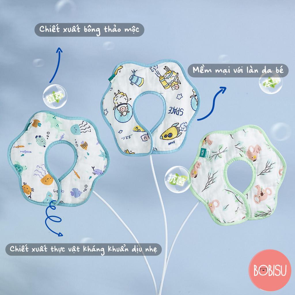 KUB | Yếm Cho Bé Ăn Dặm, Vải Tròn Cotton Tự Nhiên 6 Lớp Chống Thấm Ra Áo [Bộ 3 Khăn Yếm Tiện Dụng]