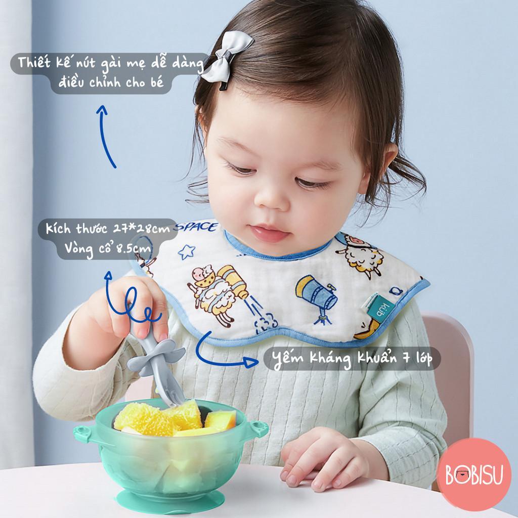 KUB | Yếm Cho Bé Ăn Dặm, Vải Tròn Cotton Tự Nhiên 6 Lớp Chống Thấm Ra Áo [Bộ 3 Khăn Yếm Tiện Dụng]