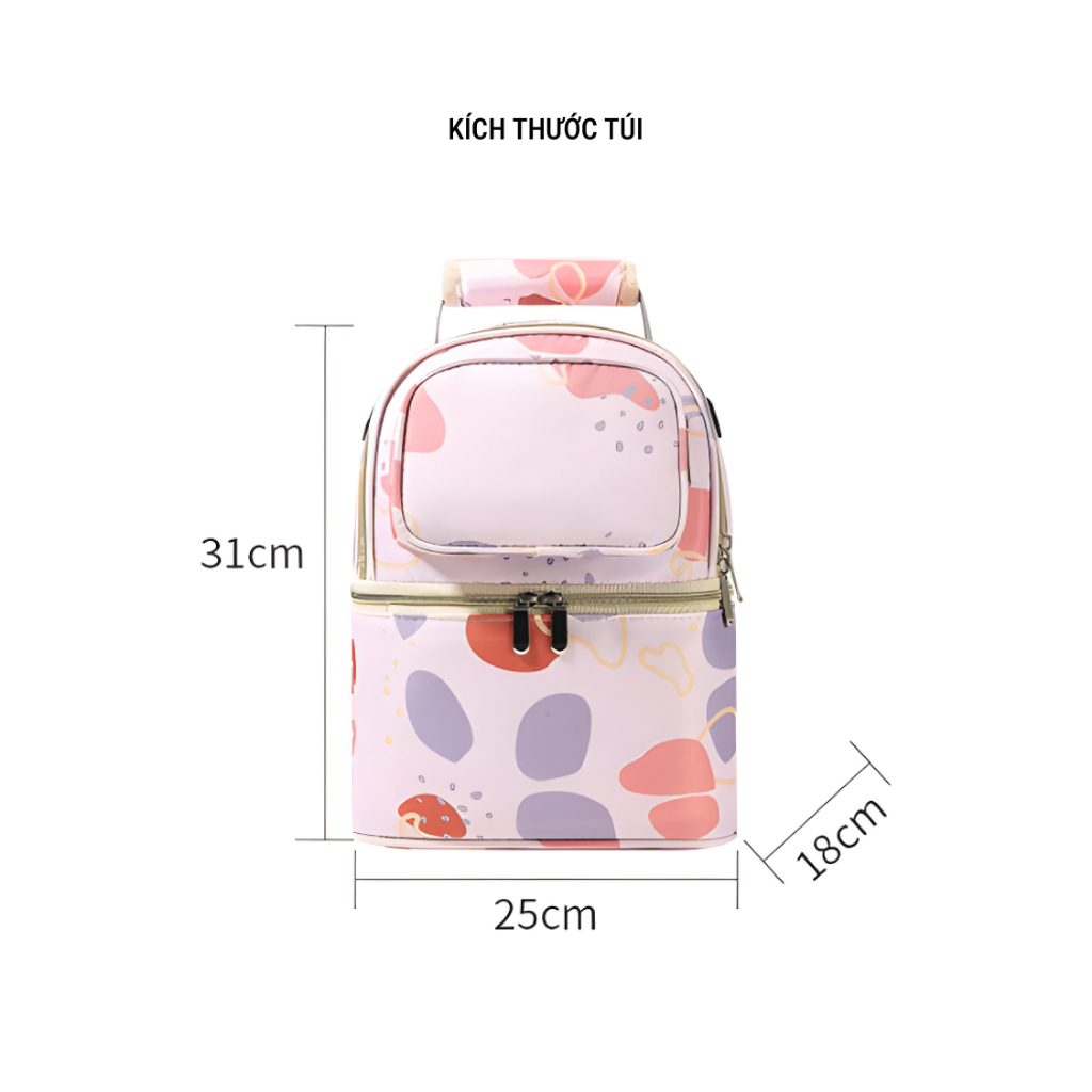 [Combo 4 Món] Túi Xách Giữ Lạnh Sữa Mẹ Cao Cấp Kèm 2 Bình Thủy Tinh 180ml + Khay Gel Giữ Lạnh