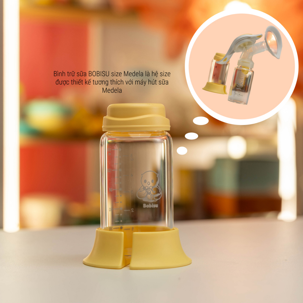 BOBISU | Bình Thủy Tinh Trữ Sữa Cho Bé Dung Tích 150ml-180ml [Mua 2 Bình Tặng Cổ Trắng, Ty, Nắp Đậy Ty]