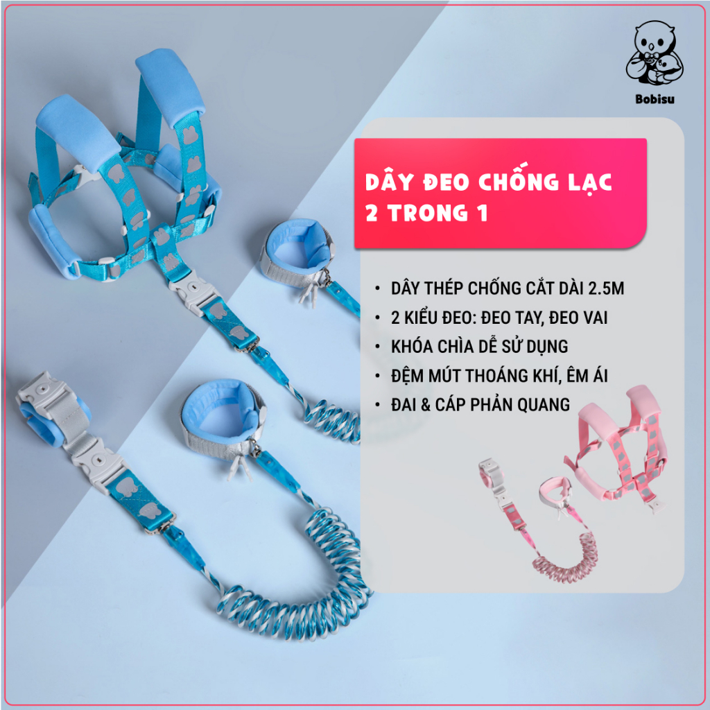 BABYCOUPE | Dây Dắt Trẻ Đi Dạo Chống Lạc, Chống Cắt 2 Trong 1 An Toàn Siêu Bền, Dây Dài 2.5M