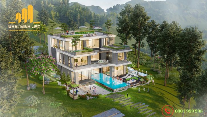  Biệt thự sinh thái ven rừng có nhiều cây cối, không gian tĩnh lặng, chan hòa