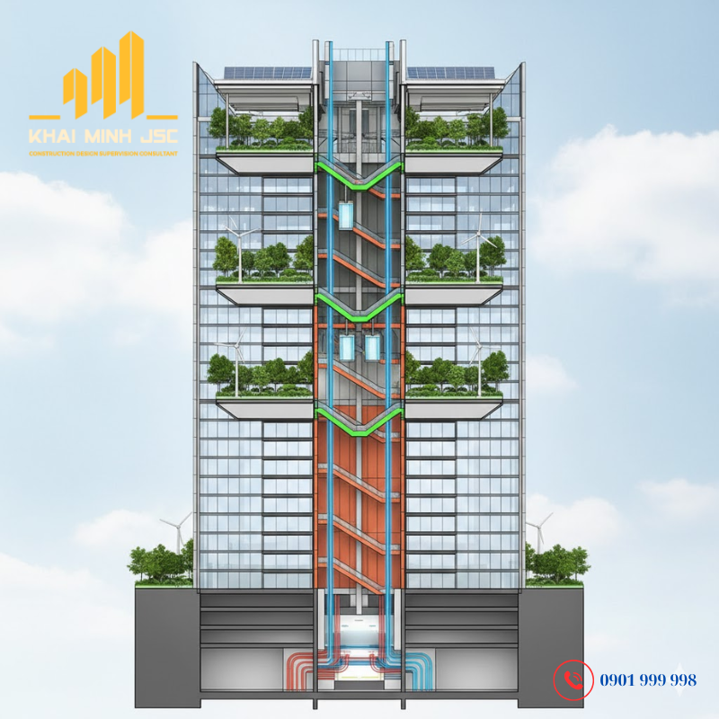  Thiết kế lõi thang tối ưu theo chiều đứng