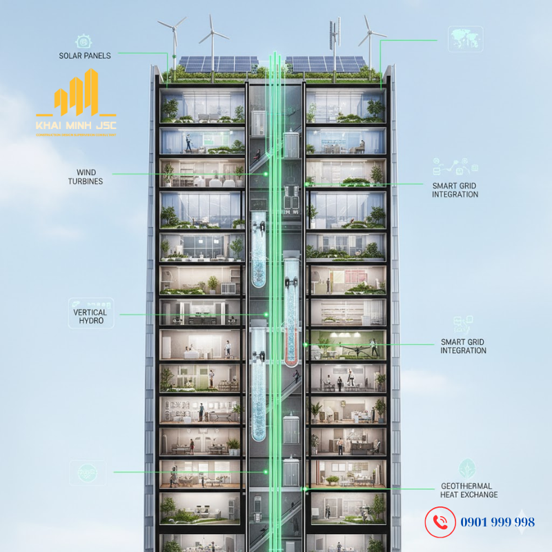  Tích hợp năng lượng tái tạo vào trục đứng