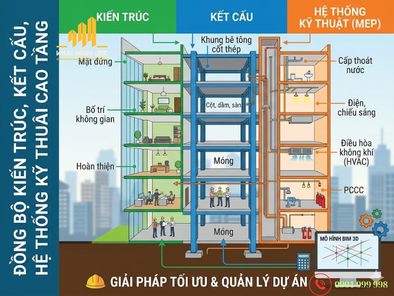  Đồng bộ kiến trúc, kết cấu, hệ thống kỹ thuật ở công trình cao tầng