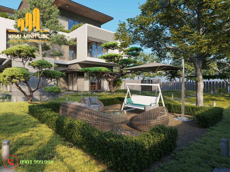  Tạo không gian sân vườn thoáng đãng khi thiết kế biệt thự