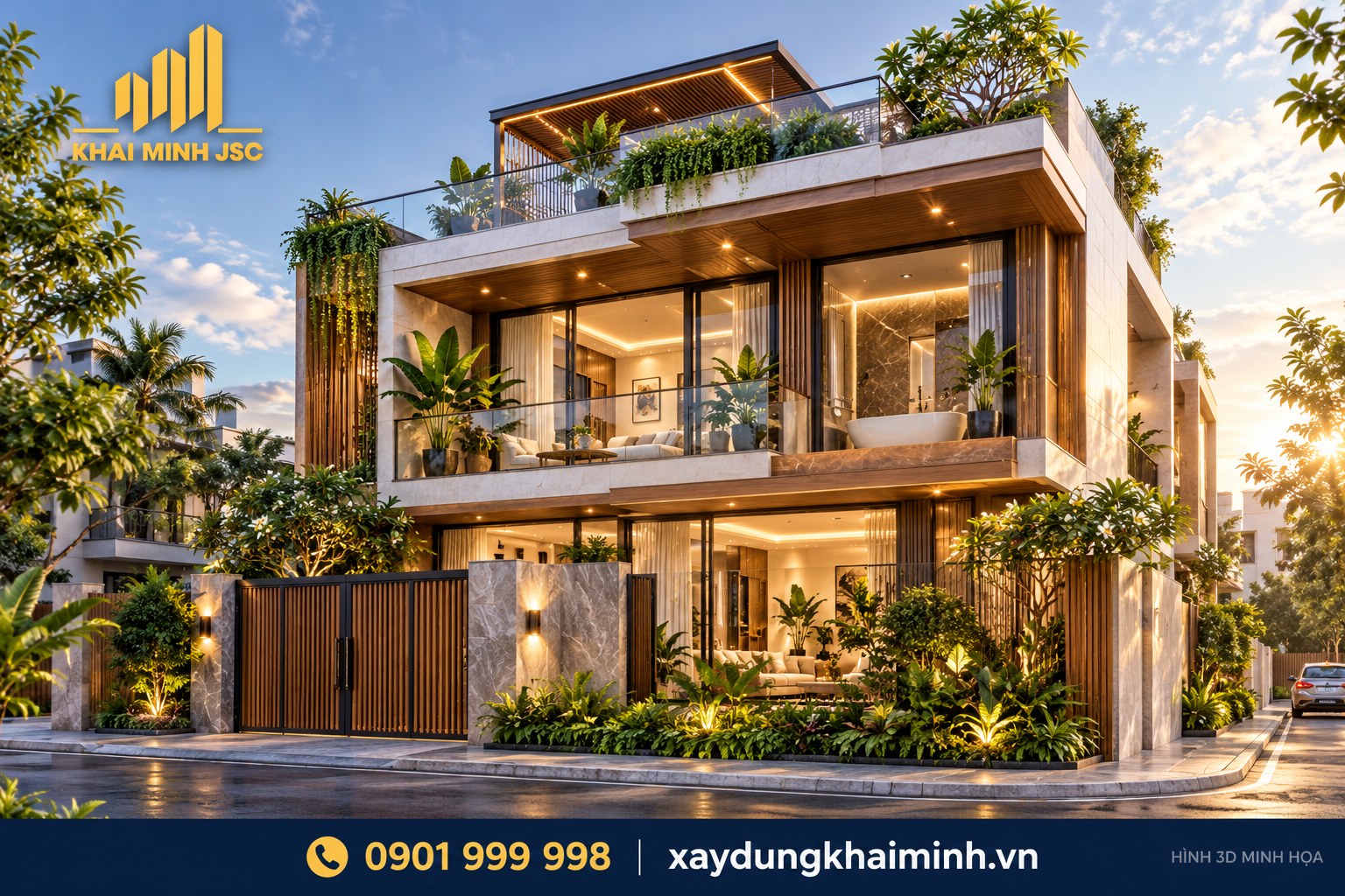 Nhà đẹp cần được bảo vệ bằng giải pháp chống thấm đồng bộ — hình 3D minh họa