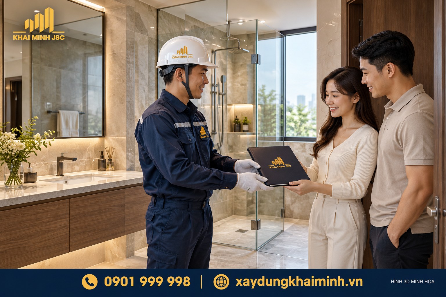 Bàn giao không gian hoàn thiện kèm hồ sơ và hướng dẫn bảo trì — hình 3D minh họa