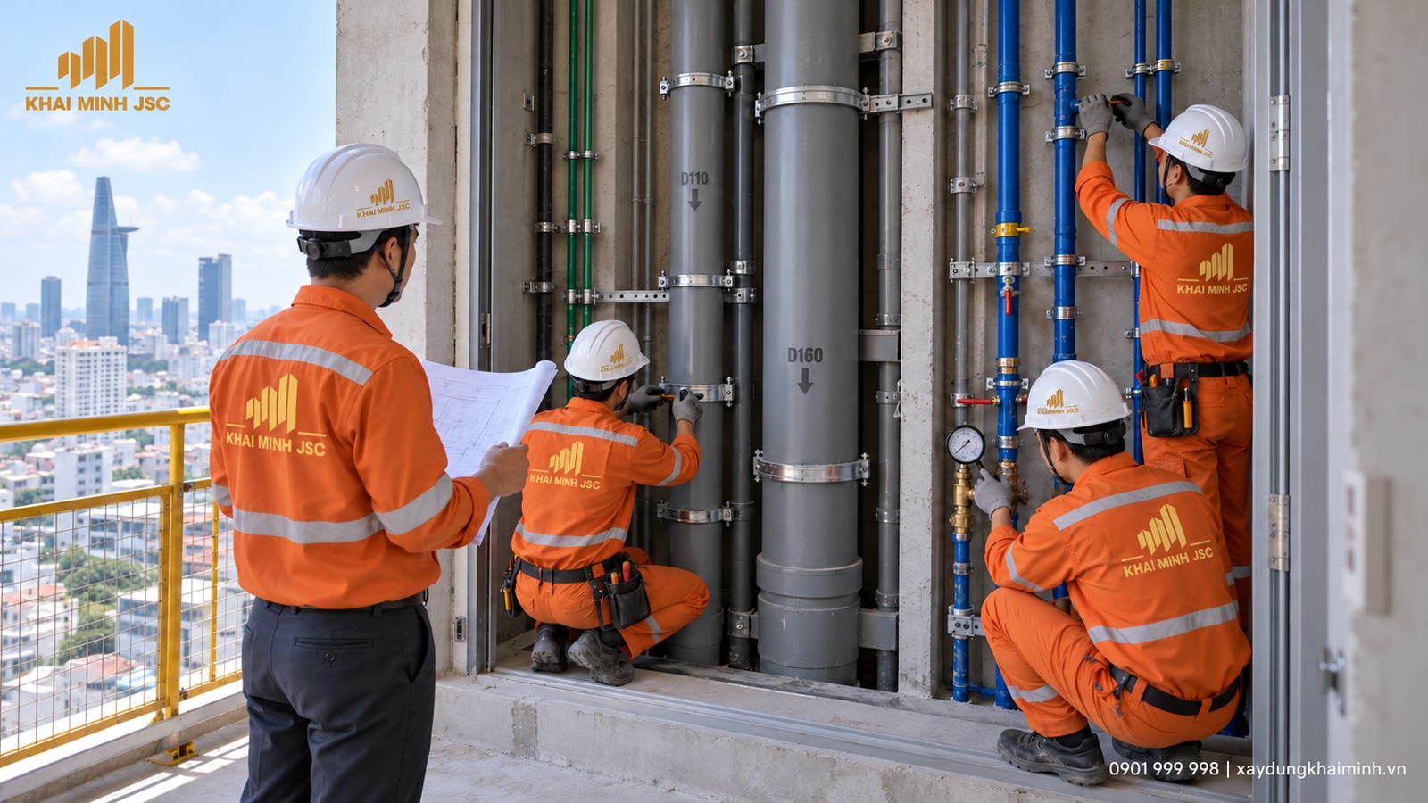 Lắp đường nước và kiểm tra tuyến trước khi che kín