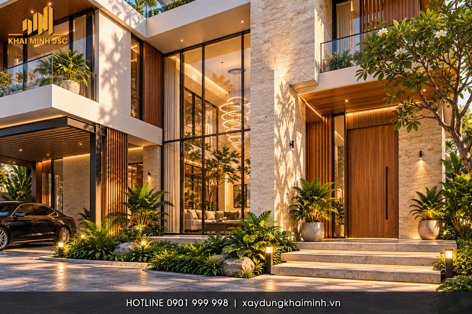 Chi tiết mặt tiền biệt thự hiện đại thiết kế bởi Khải Minh