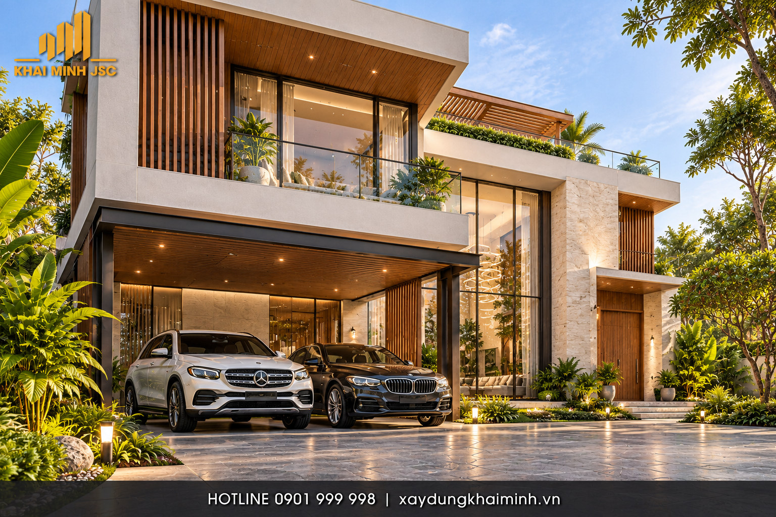 Chỗ đậu ô tô trong khuôn viên biệt thự Khải Minh