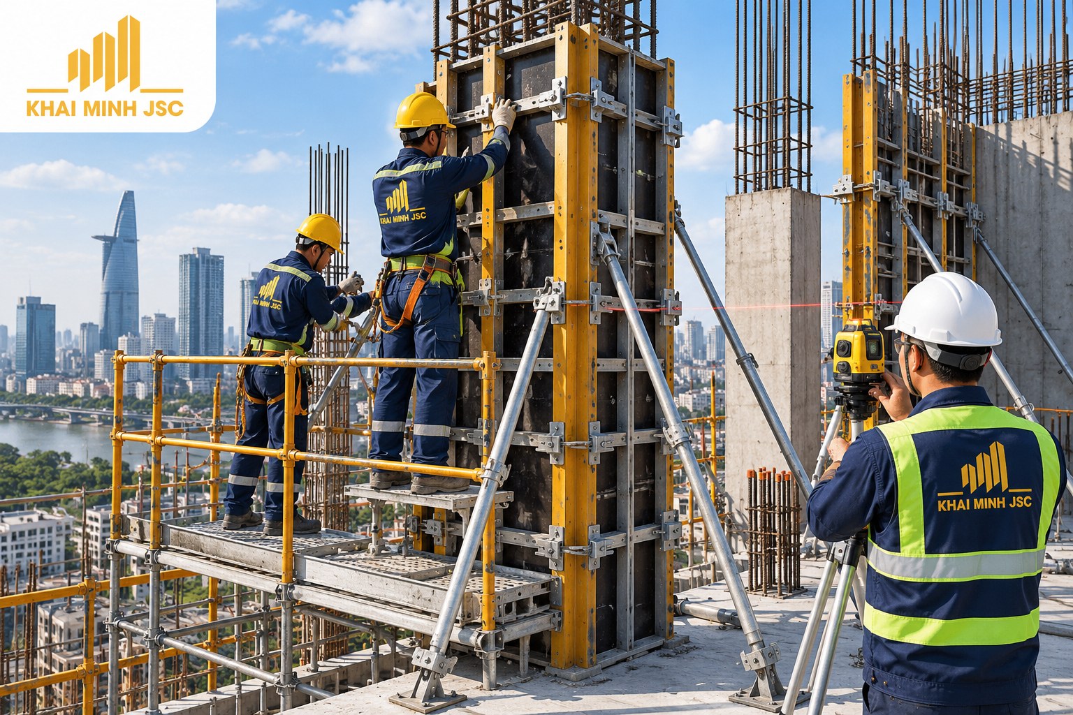 Căn chỉnh ván khuôn cột và vách