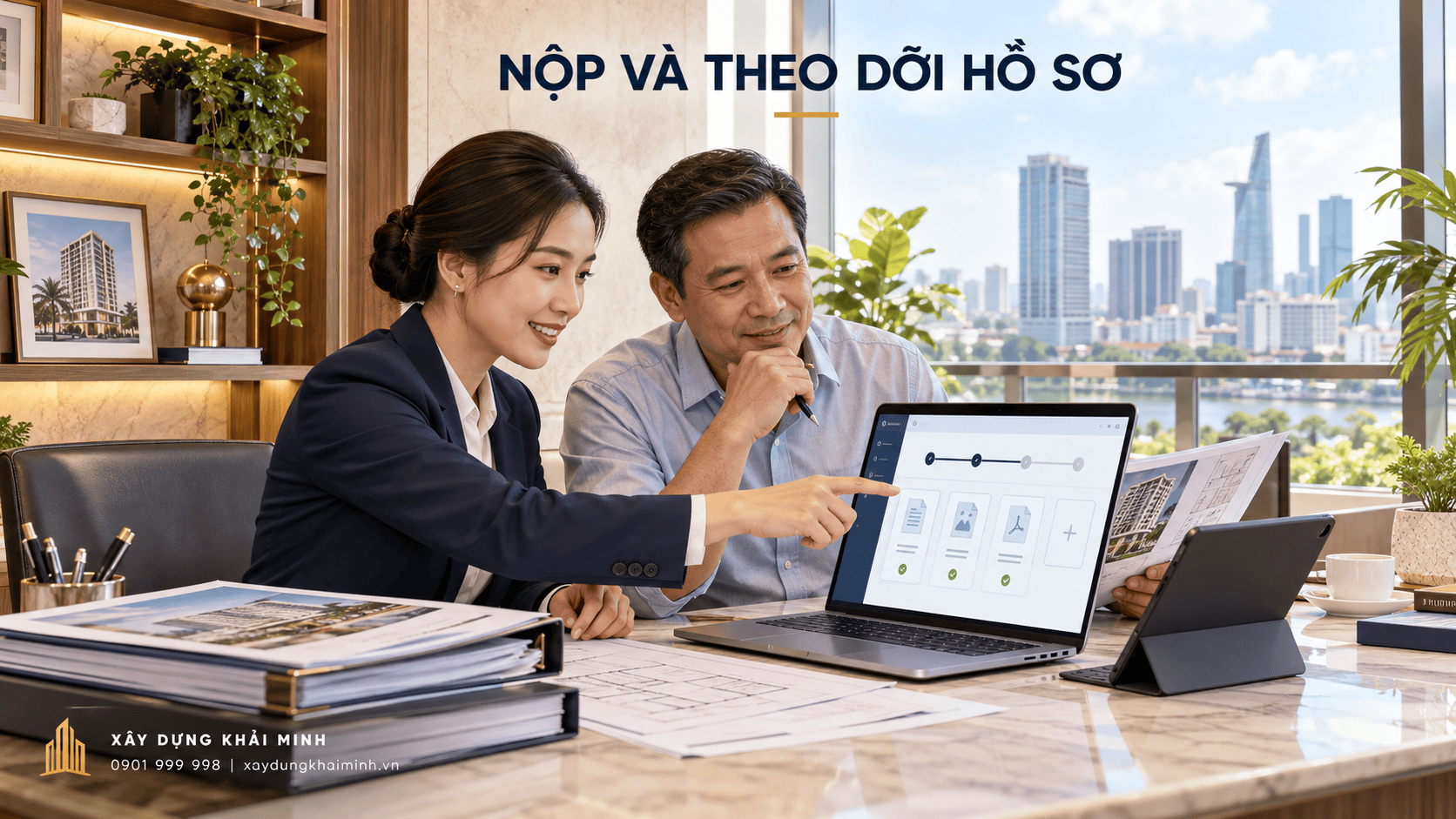 Minh họa chuẩn bị tài liệu để nộp hồ sơ trực tuyến.