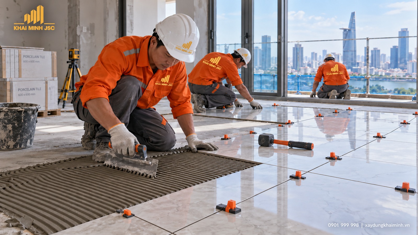 Lát gạch nền và kiểm soát cao độ từng viên
