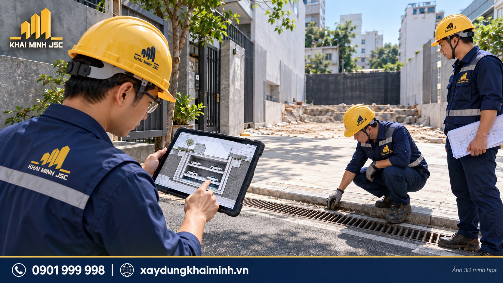 Kỹ sư xem xét phương án tầng hầm nhà phố và điều kiện hạ tầng