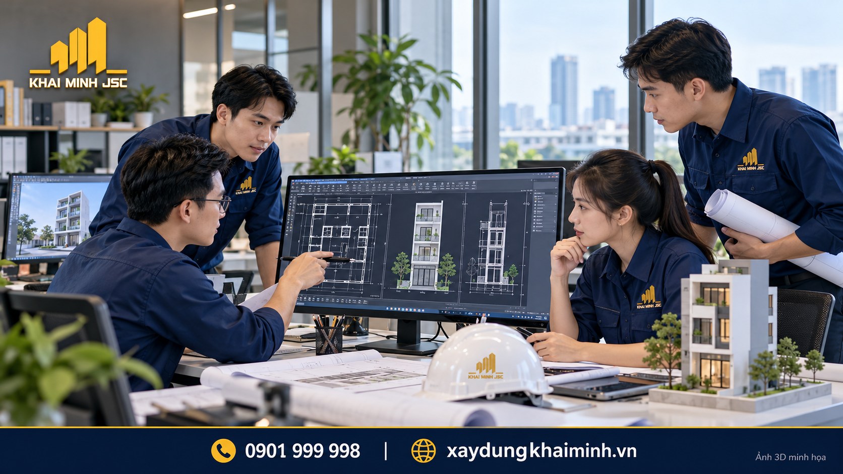 Kiến trúc sư lập bản vẽ xin phép xây dựng nhà phố trên phần mềm CAD