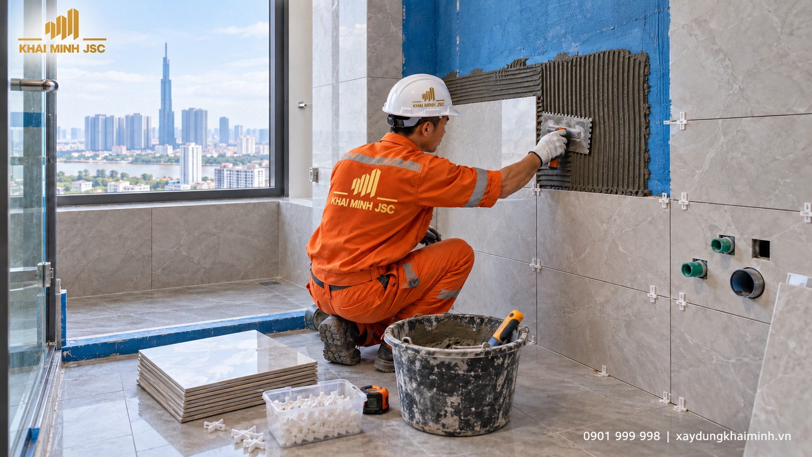 Ốp gạch tường phối hợp vị trí thiết bị nước