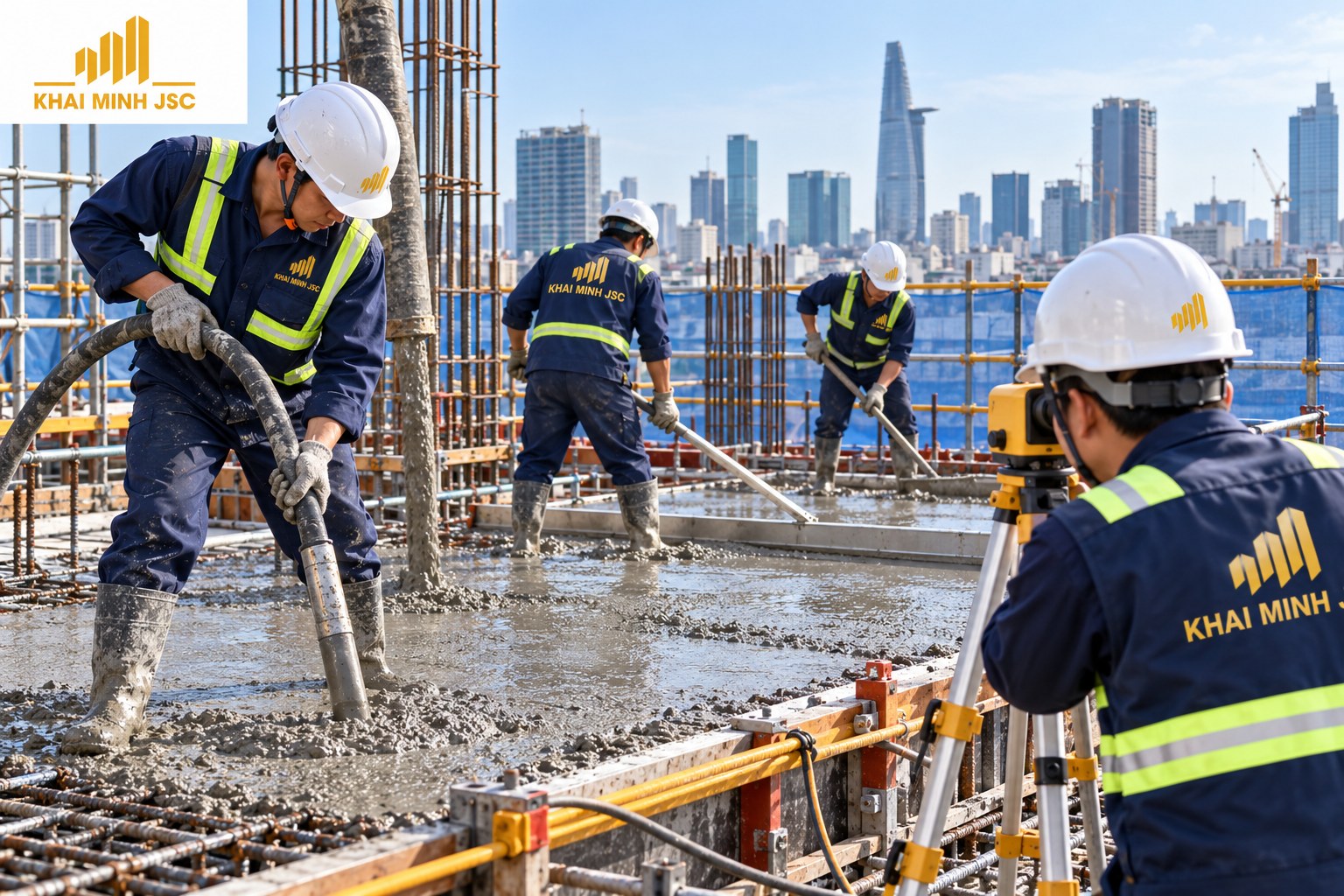 Đầm bê tông và kiểm soát cao độ sàn