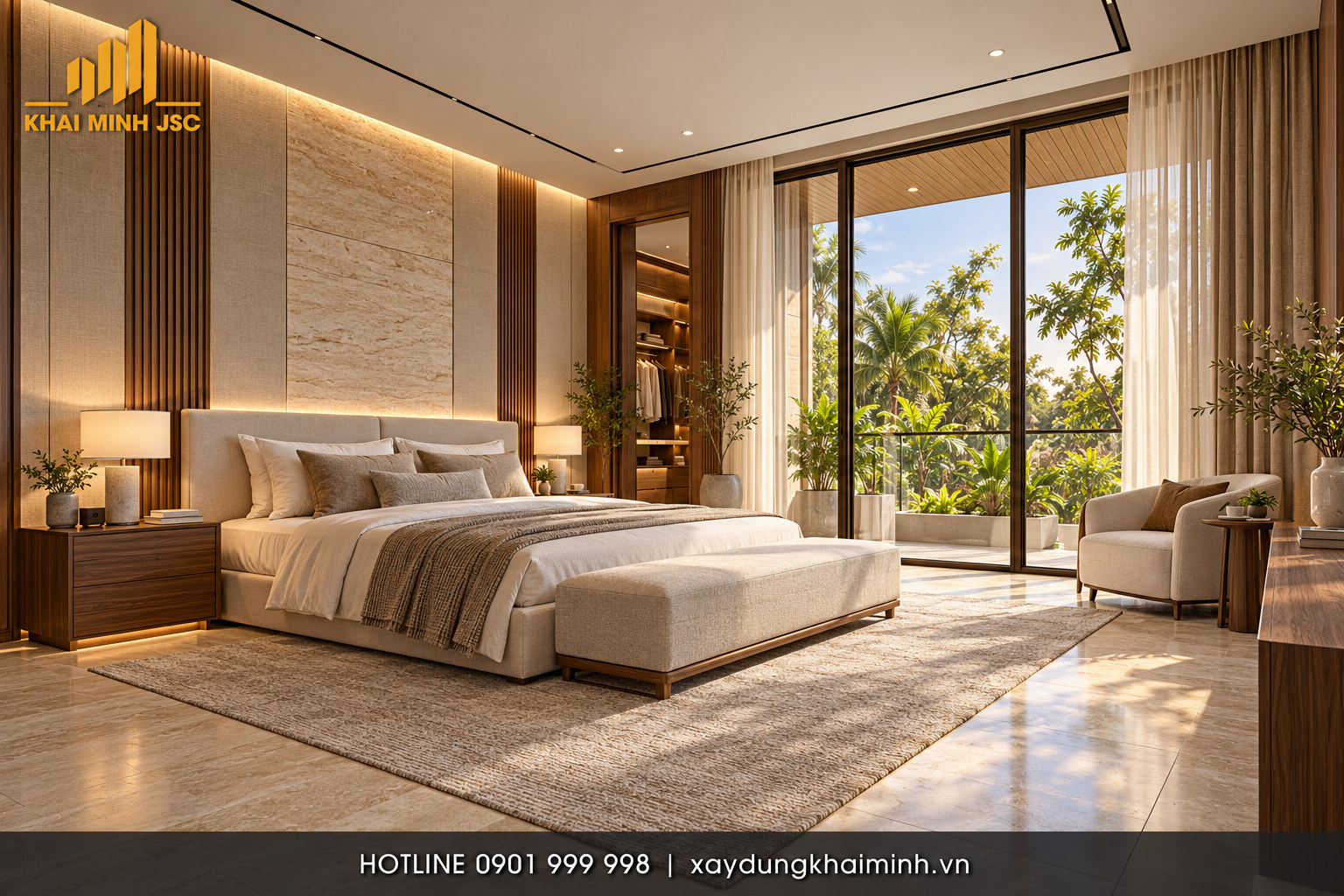 Phòng ngủ chính biệt thự hiện đại sang trọng tiện nghi