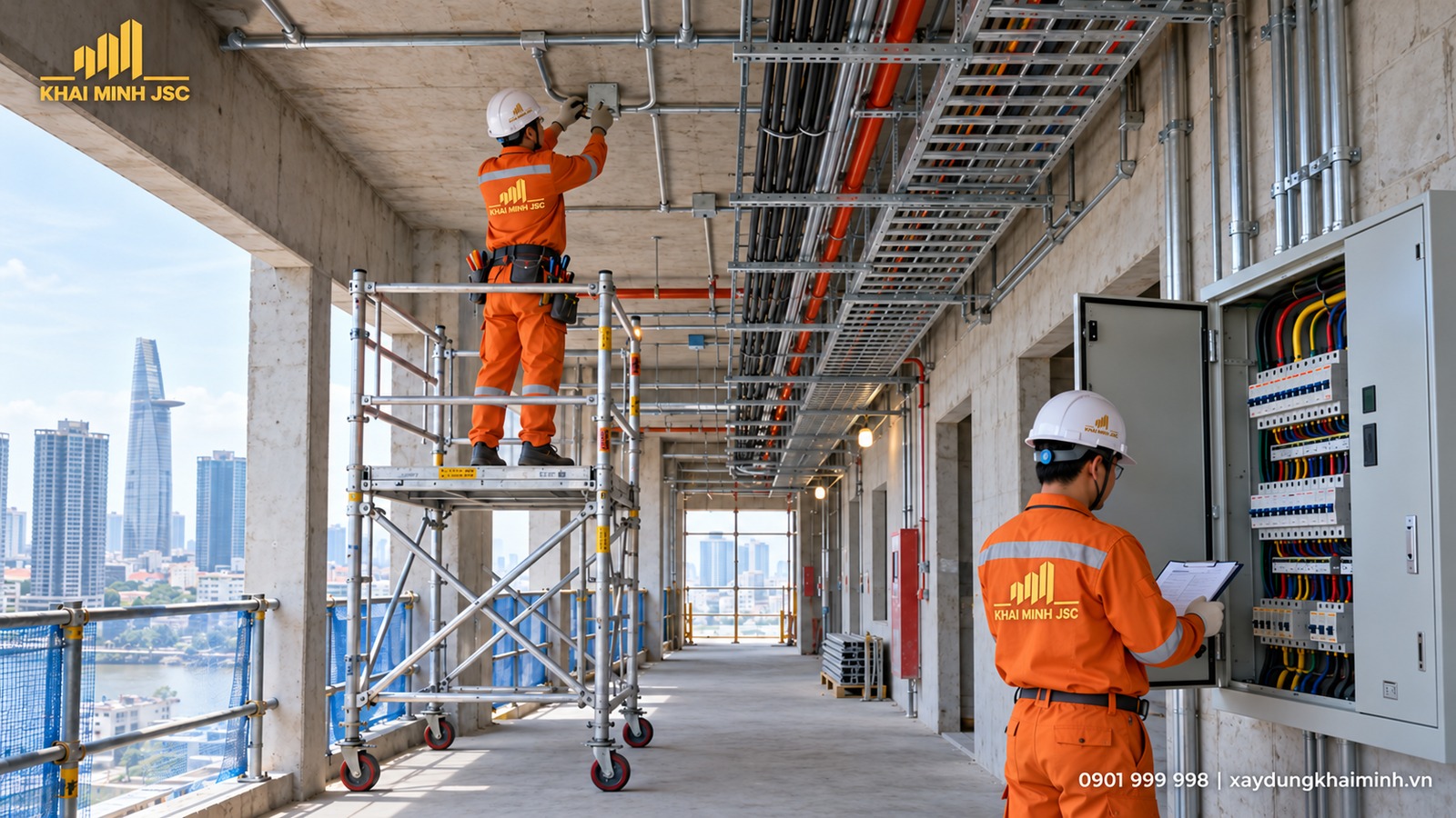 Lắp tuyến điện và phối hợp không gian trên trần
