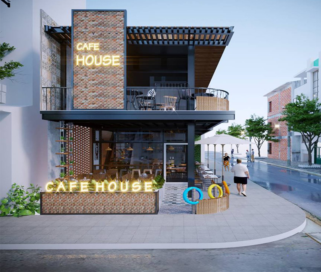 Mẫu thiết kế xây dựng quán cafe 2 mặt tiền đẹp