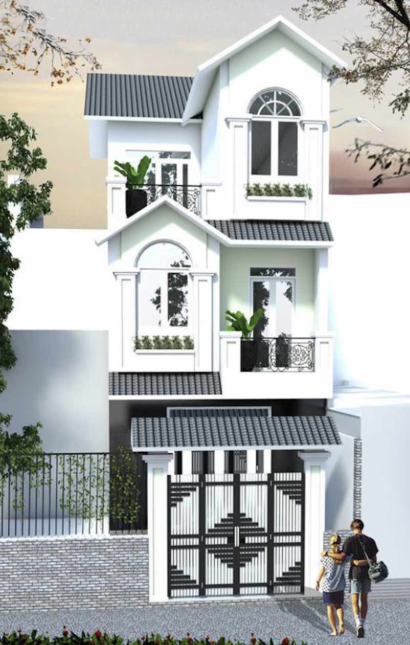 nhà 2 lầu tân cổ điển