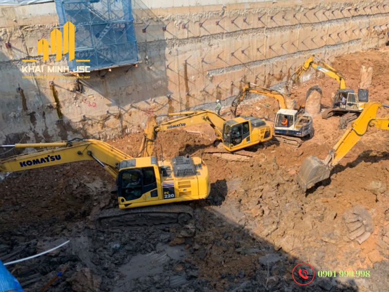  Đào rãnh tường bằng gầu ngoạm hoặc máy thủy lực