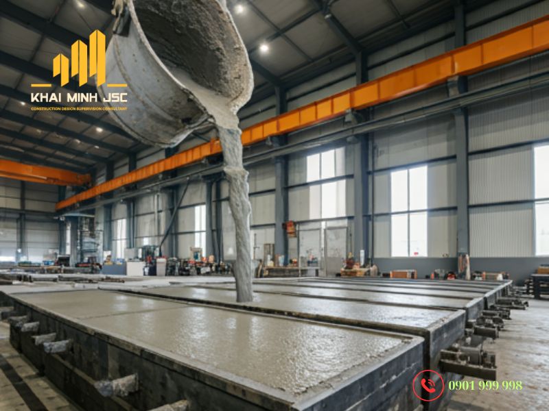  Bê tông được đổ vào các khuôn mẫu