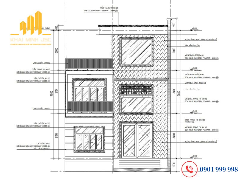  Bản vẽ mặt đứng công trình xây dựng