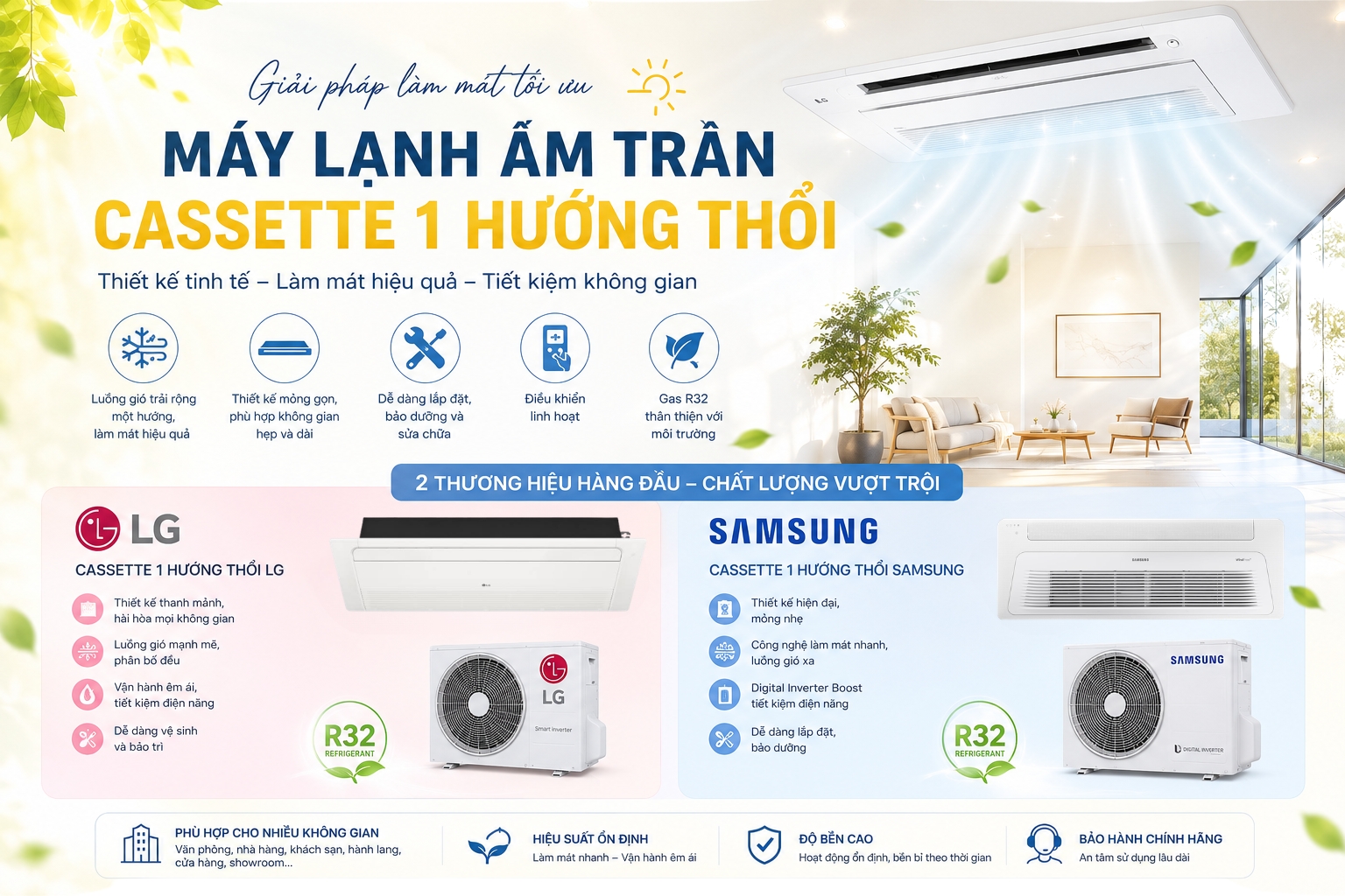 Máy lạnh âm trần cassette 1 hướng thổi là gì ? Ưu và nhược điểm ? Có nên mua không ?